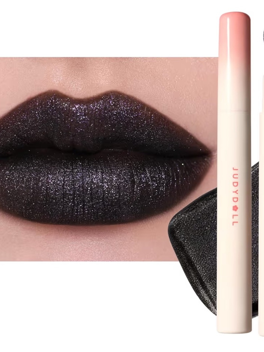 JudyDoll G205 Black Galaxy Shimmer Matte Lipstick - Black Sparkle